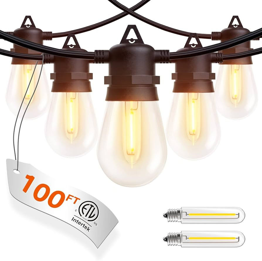 addlon 100FT(2-Pack*50FT) LED Outdoor String Lights with 30 Edison Vintage Shatterproof Bulbs, Co... | Amazon (US)