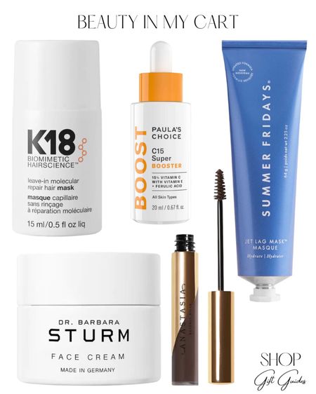 Beauty items in my cart! 

Beauty products, hair leave in conditioner, best sellers, summer Friday face mask, Paula’s choice serum, dr Barbara Sturm moisturizer for dry skin, Anastasia colored brow gel 

#LTKbeauty #LTKtravel #LTKunder100