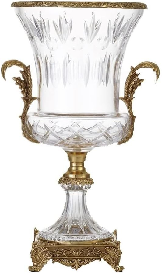 Crystal Glass Vase with Brass Base, Elegant Living Room Dining Table Decor, Flower Arrangement De... | Amazon (US)