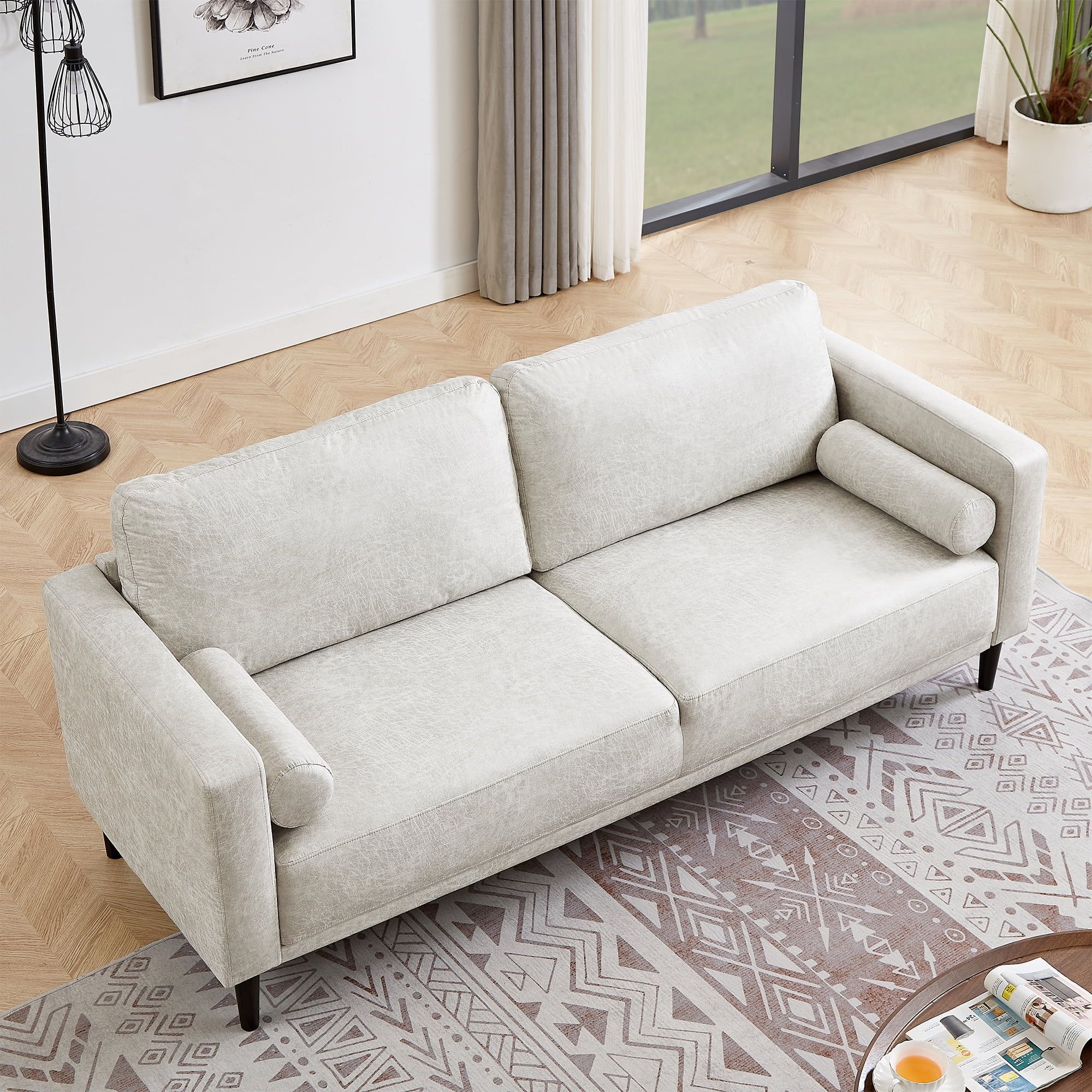 Homfa 3 Seat Sofa, 78.9'' Modern Large Upholstered PU Couch with Square Arm, White - Walmart.com | Walmart (US)