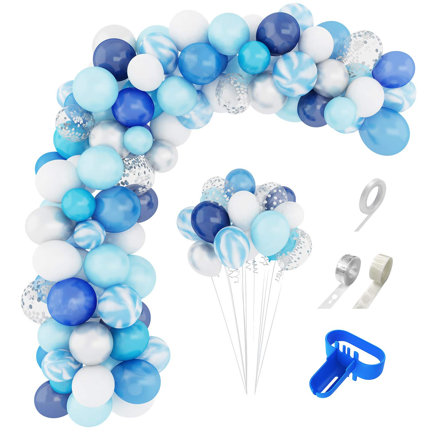 Amandir Blue Balloons Arch Garland Kit, 134Pcs Navy Royal Light Blue Confetti Latex Metallic Ball... | Amazon (US)