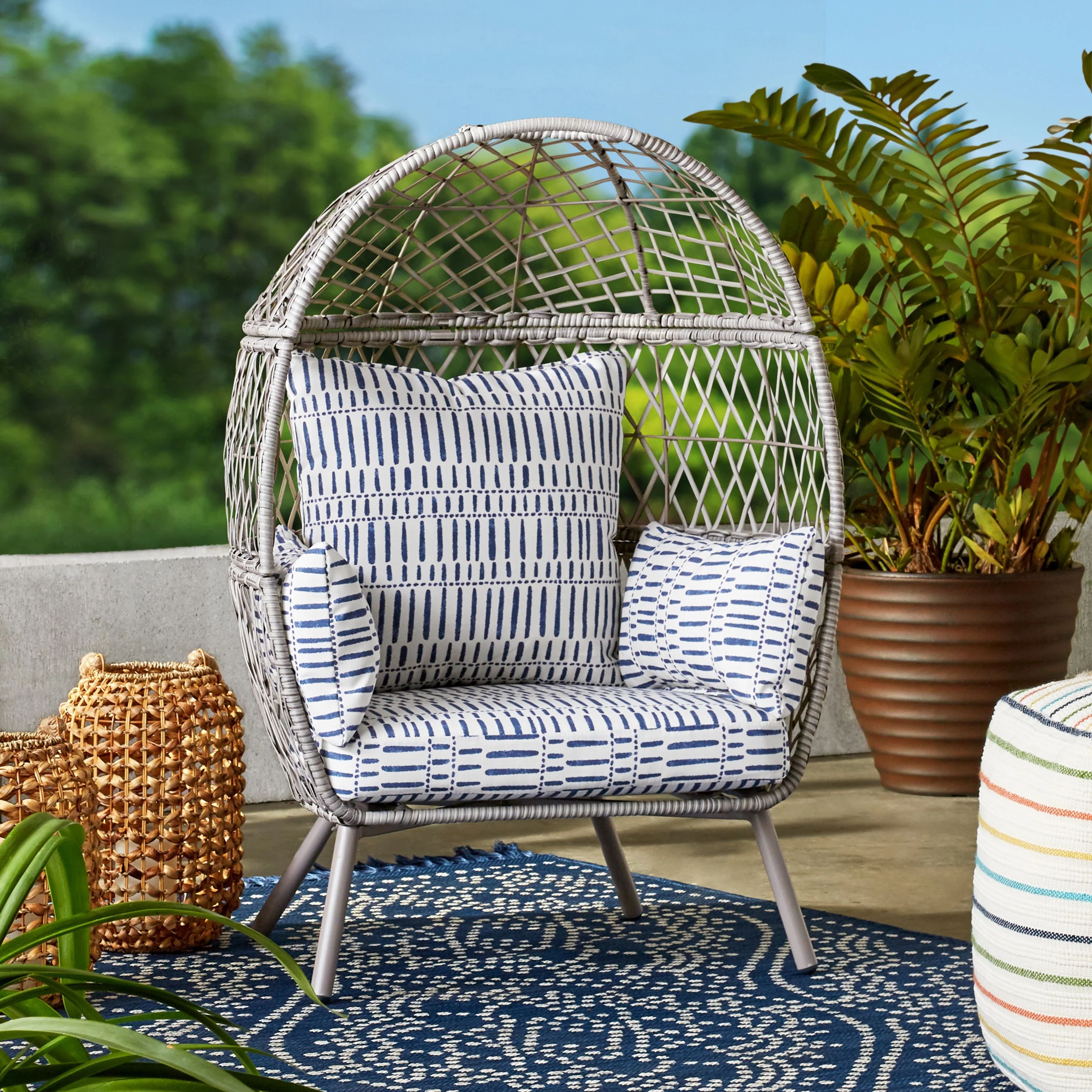 Better Homes & Gardens Ventura Outdoor Wicker Stationary Kid's Egg Chair, Gray | Walmart (US)