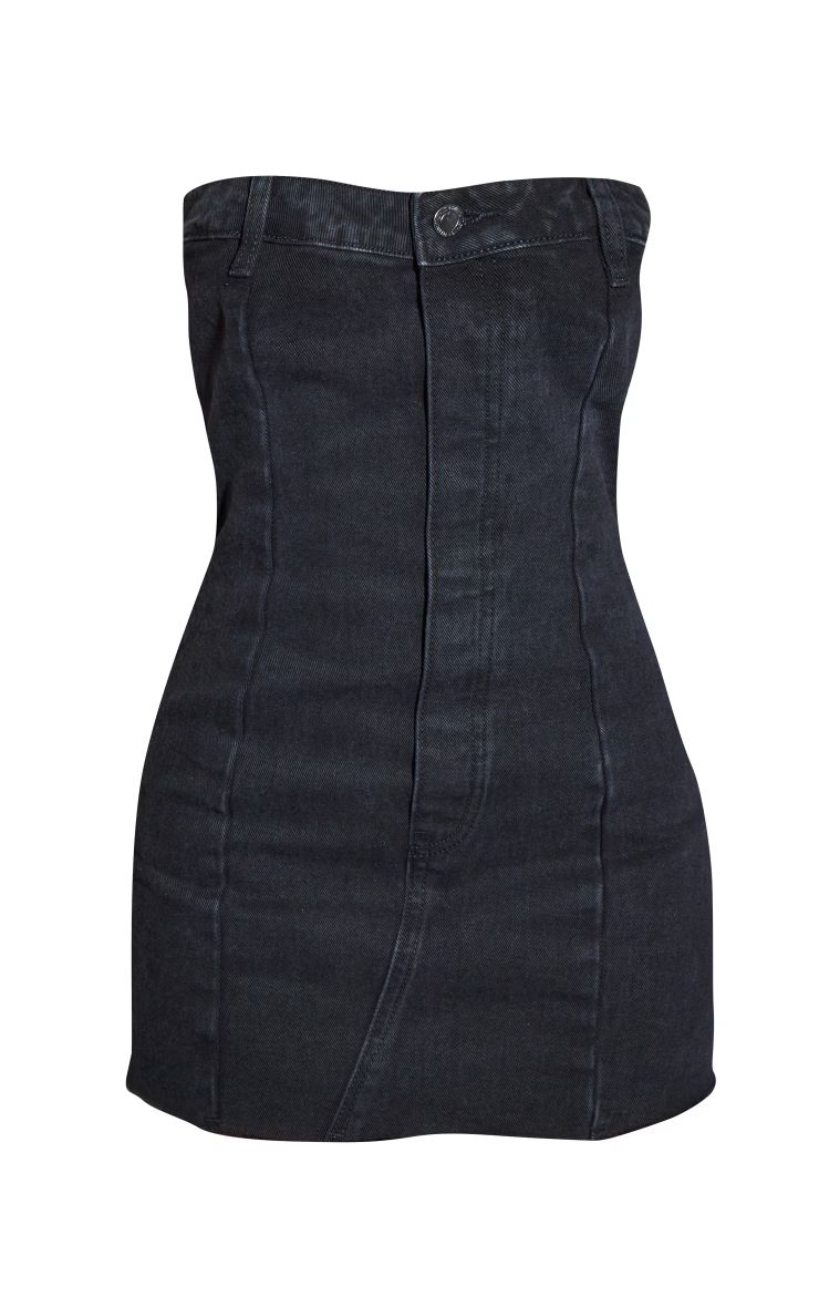 Petite Black Denim Bandeau Mini Dress | PrettyLittleThing US