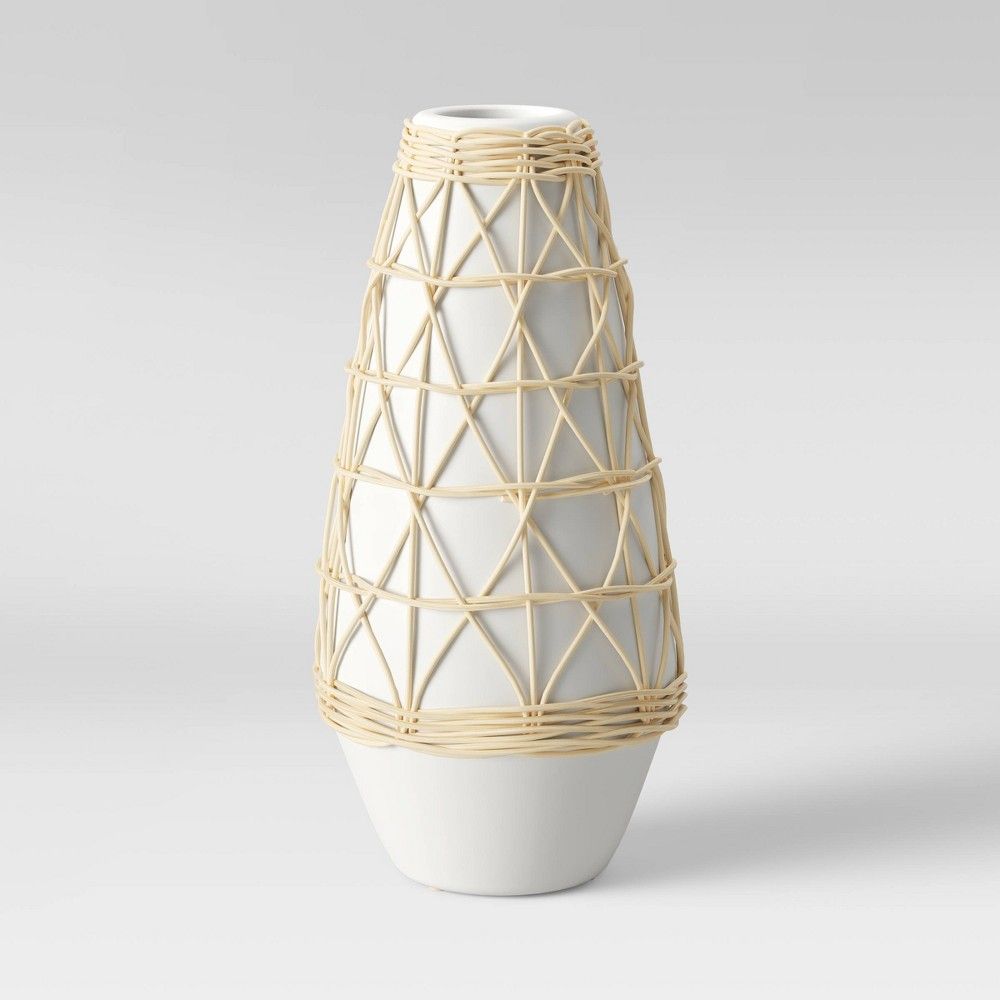 12"" x 6"" Rattan Ceramic Vase White - Opalhouse | Target