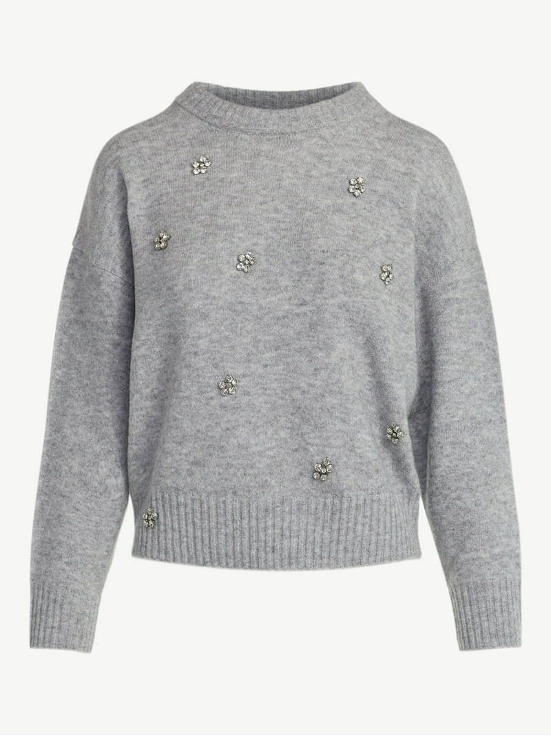 Free Assembly Women's Embellished Mock Neck Sweater with Long Sleeves, Sizes XS-4X | Walmart (US)