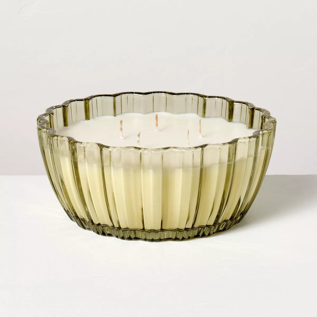 5-Wick Tinted Glass Cedar and Lemon Ribbed Jar Candle Green 28oz - Hearth & Hand™ with Magnolia | Target