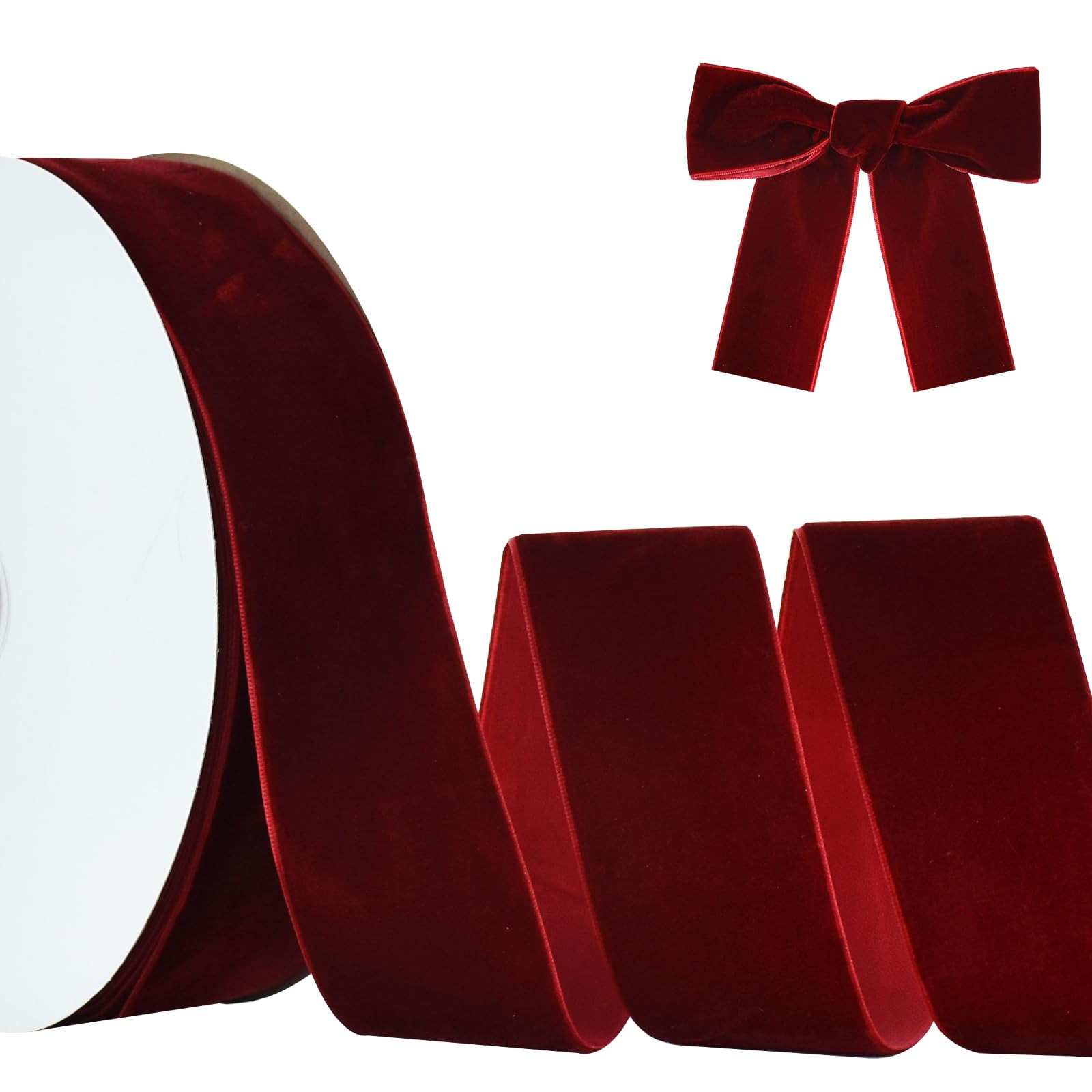 TONIFUL Burgundy Velvet Ribbon 2 Inch x 25yds, Vintage Velvet Wide Ribbons, for Christmas Wreath ... | Amazon (US)