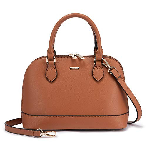 Small Crossbody Bags for Women Classic Double Zip Top Handle Dome Satchel Bag Shoulder Purse Brown | Amazon (US)