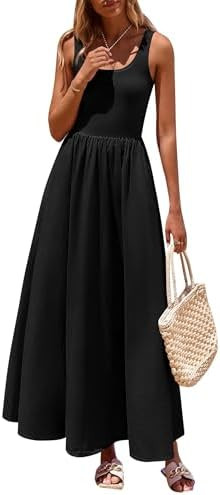 PRETTYGARDEN Womens Summer Casual Scoop Neck Sleeveless Long Dresses Tank Top Patchwork Aline Swi... | Amazon (US)