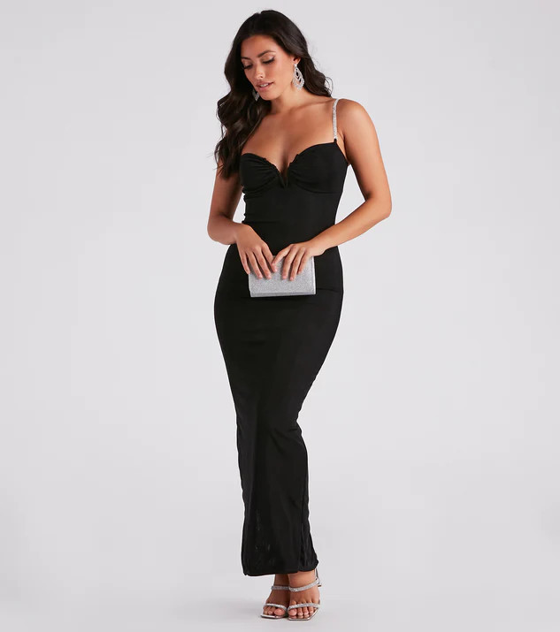 Arielle Rhinestone Strap Formal Dress | Windsor Stores
