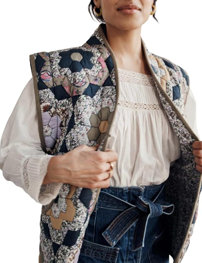 Women's Cropped Puffer Jacket Lightweight Floral Print Long Sleeve Padded Quilted Puffy Cardigan ... | Amazon (US)