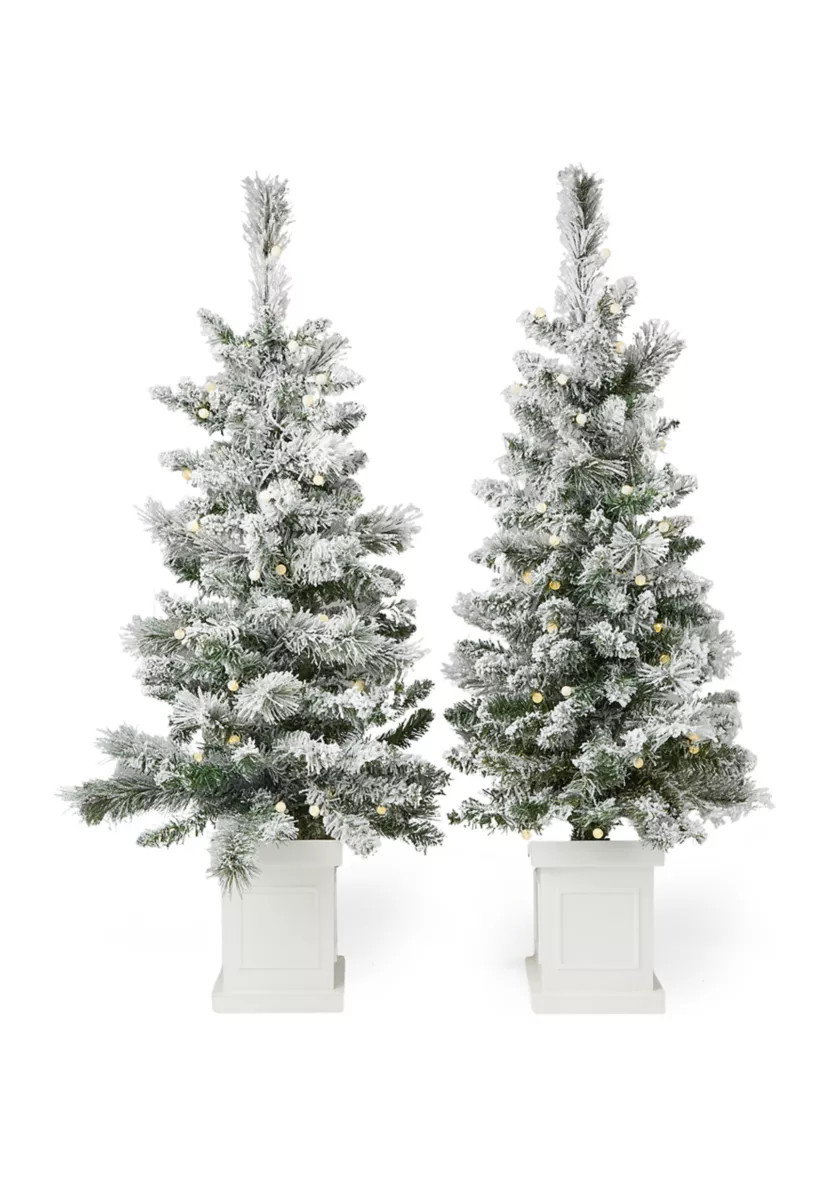 Flocked Pre-Lit Porch Trees, Set of 2 | Belk