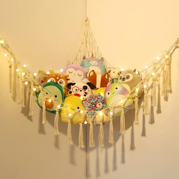LUCKDEER Stuffed Animal Hammock Macrame Boho Plush Toy Net Hammock for Stuffed Animals with Light... | Walmart (US)
