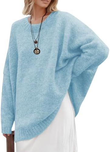 Saodimallsu Womens Oversized Tunic Sweaters Long Sleeve Crew Neck Chunky Knit Slouchy Casual Pull... | Amazon (US)