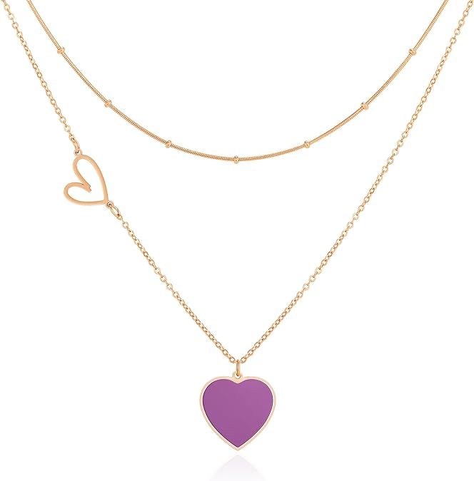 Linawe Heart Pendant Layered Necklaces for Women Trendy, Stainless Steel Hypoallergenic Choker La... | Amazon (US)