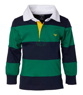 Sportoli Boys Cotton Striped Long Sleeve Polo Rugby Shirt - Green - Size 3 | Target