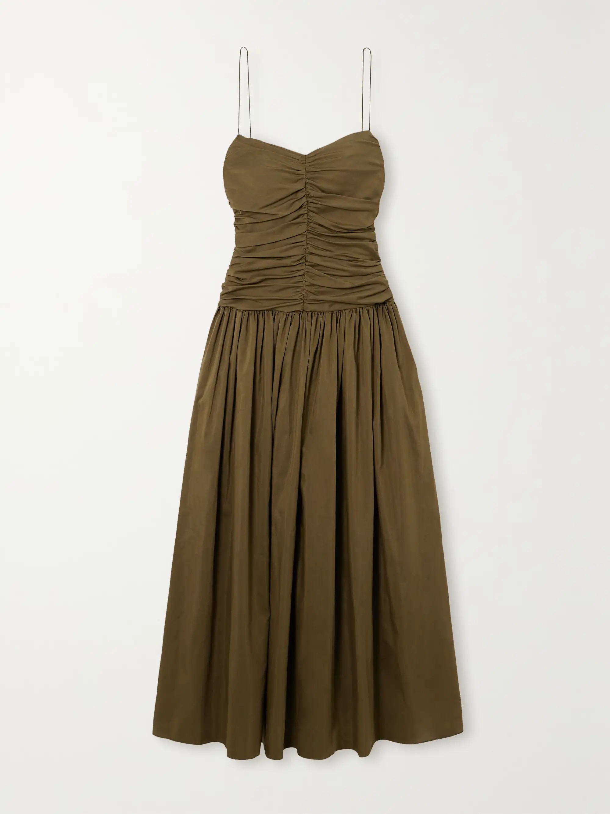 + NET SUSTAIN gathered organic cotton and silk-blend midi dress | NET-A-PORTER (UK & EU)