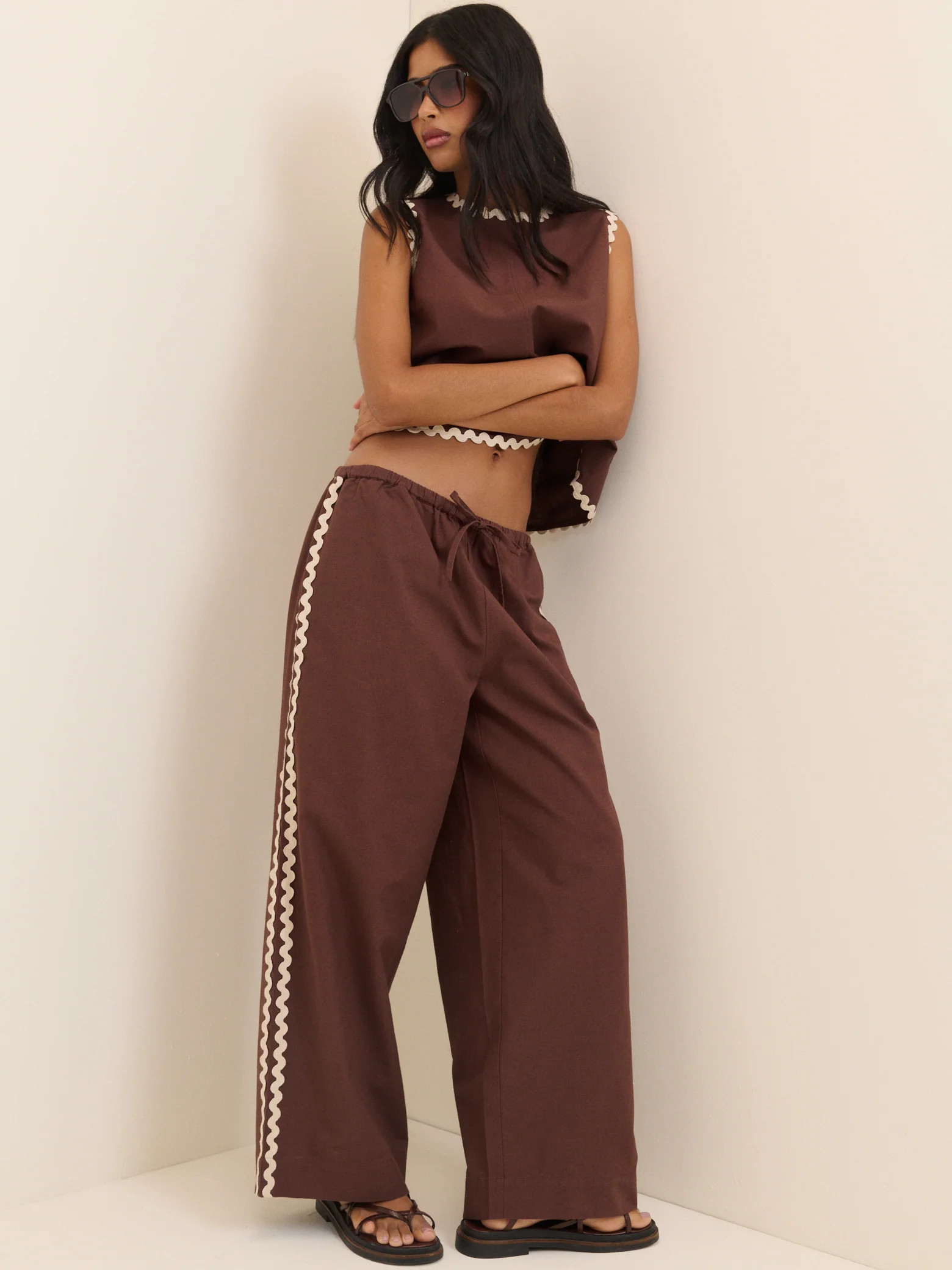 Chocolate Brown Ric Rac Relaxed Leg Trousers | Nobody's Child