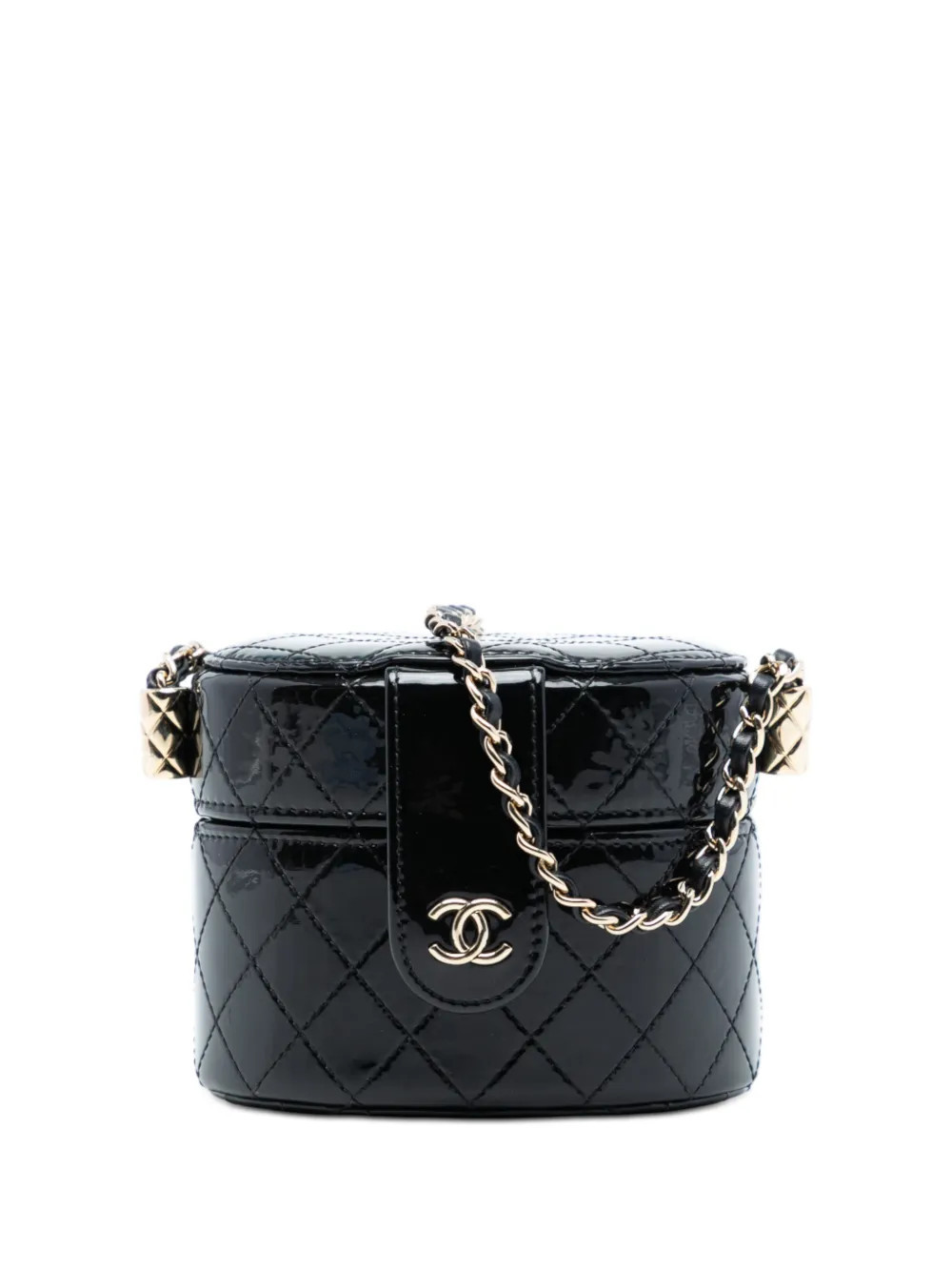 CHANEL Pre-Owned 2019 CC Quilted Patent Vanity Case with Chain crossbody bag - Black | Farfetch Global
