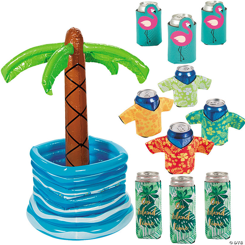 Inflatable Palm Tree Cooler with Assorted Can Coolers for 48 | Oriental Trading Company