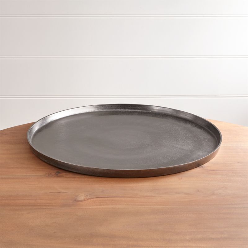 Element Metal Antiqued Pewter Tray + Reviews | Crate and Barrel | Crate & Barrel