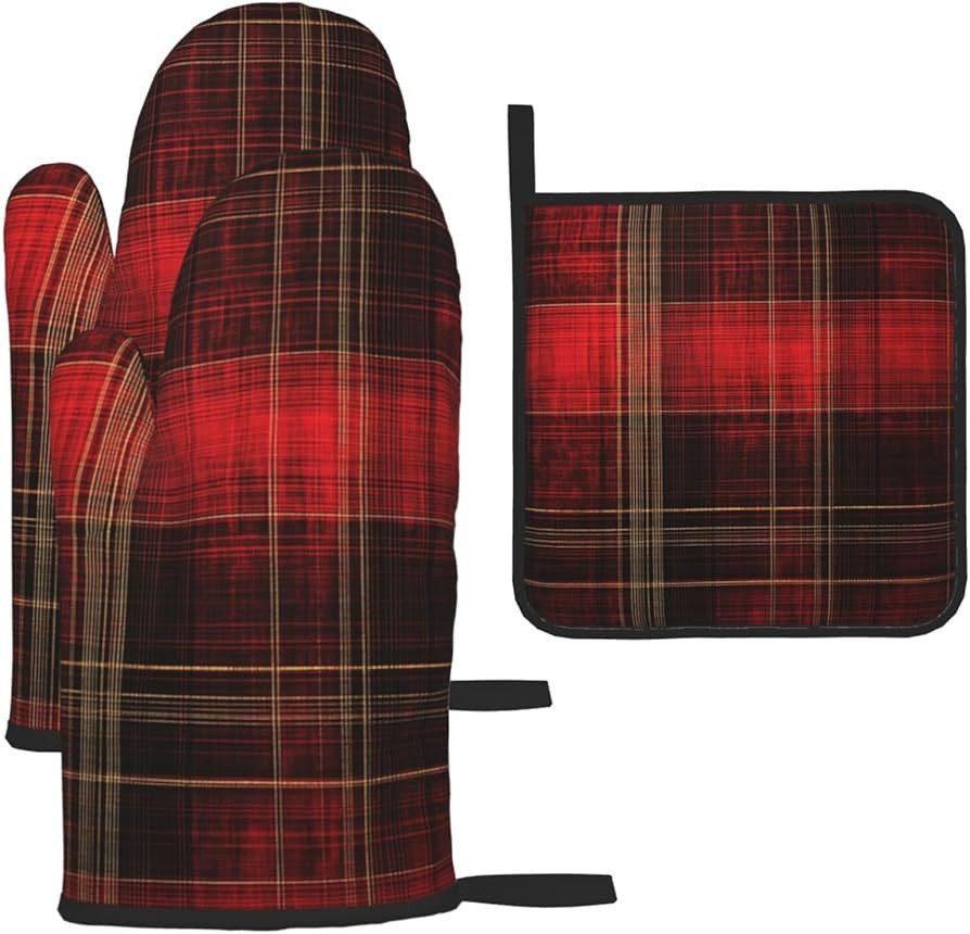 Vinatge Buffalo Plaid Oven Mitts and Pot Holders Sets of 3 Heat Resistant Oven Gloves Hot Pads No... | Amazon (US)