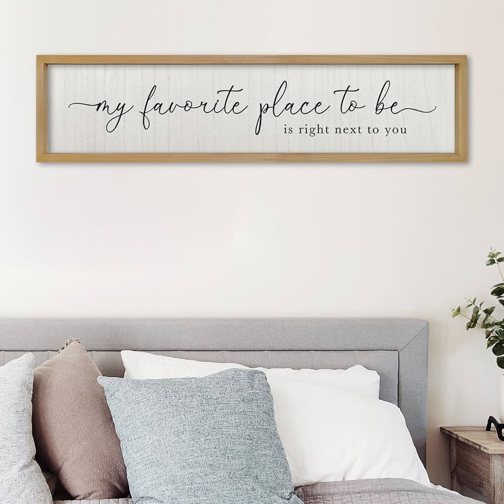 ZZJJHYWGQ My Favorite Place To Be Wall Art Sign 32"×8" Above Over Master Bedroom Bed Wood Framed... | Amazon (US)
