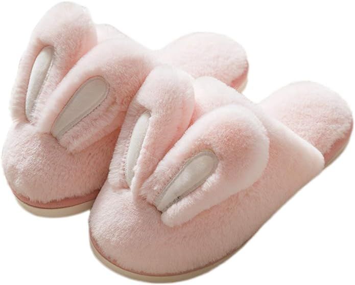 Women Cute Rabbit Ear Plush Slippers House Non-Slip Fluffy Bunny Slipper Indoor Warm Plush Animal... | Amazon (US)