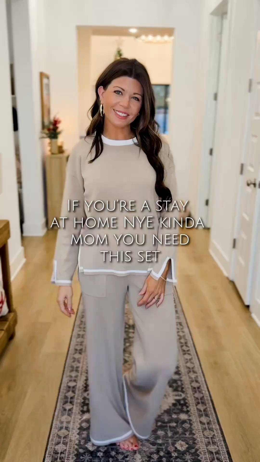 This lounge set is my kind of New Year’s Eve as a mom — staying in, snacks on the couch, kids asleep (hopefully), and feeling put together without trying too hard. Soft, stretchy, and cute enough for a midnight toast. 
Who else will be ringing in the New Year from the living room? 🖤✨

#LTKHoliday #LTKSeasonal #LTKootd