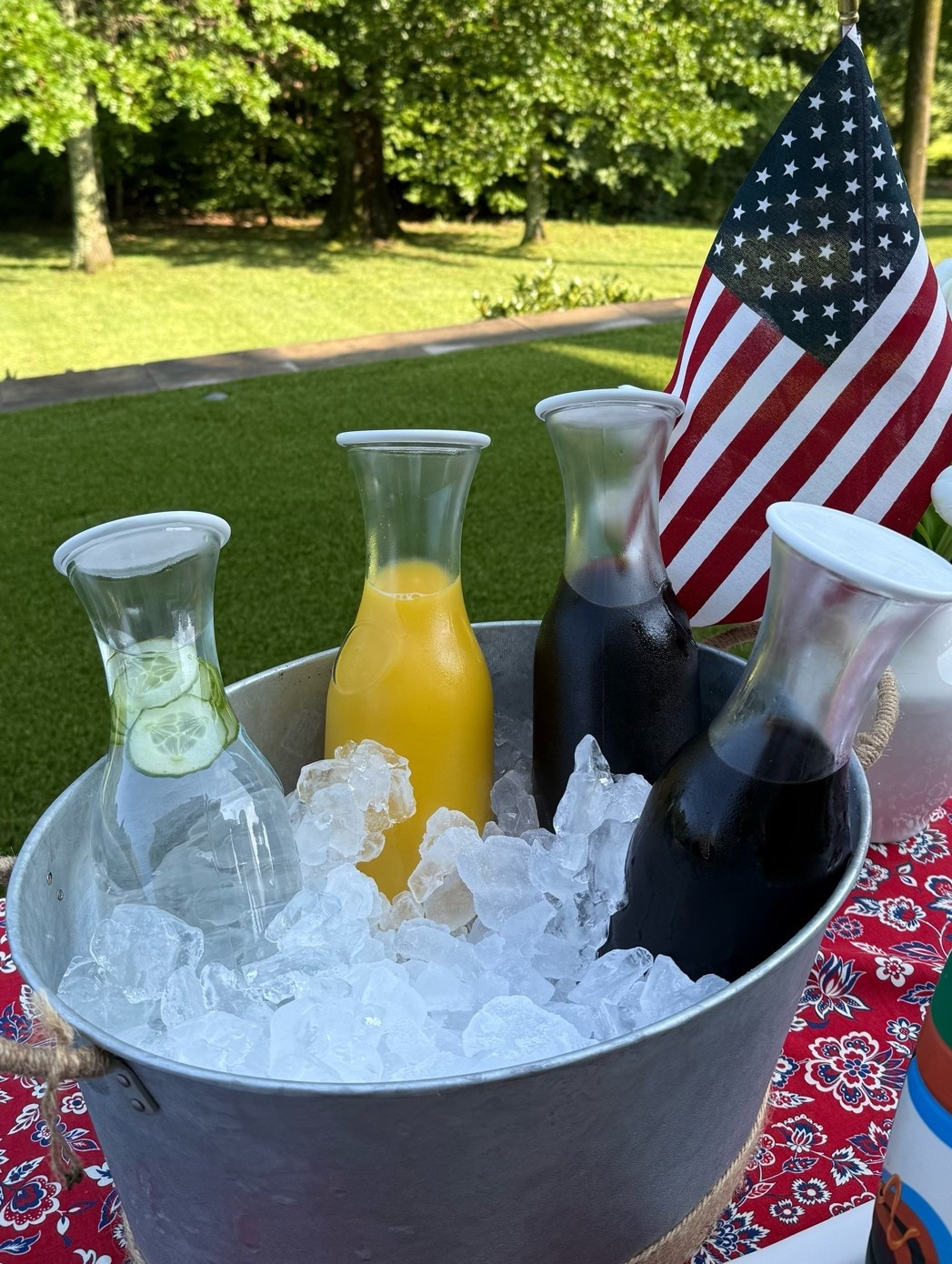 These glass carafes are ideal for hosting! We used them this weekend to host iced coffee and donuts in the backyard. Now on sale.