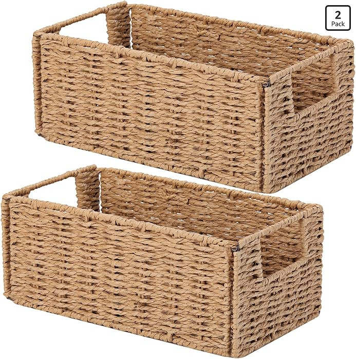Vagusicc Wicker Storage Basket, Set of 2 Hand-Woven Paper Rope Wicker Basket, Small Storage Baske... | Amazon (US)