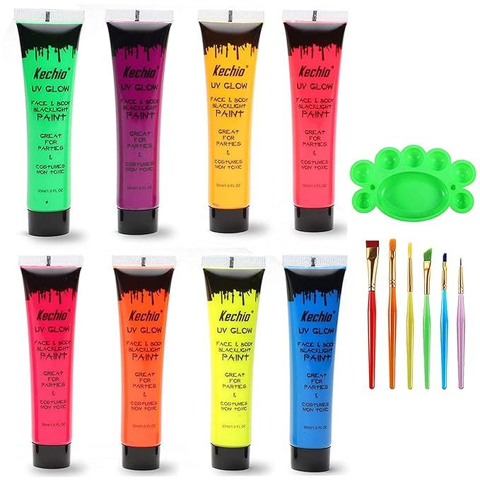 Halloween UV Glow Blacklight Face and Body Paint -8 Color 1OZ - Day or Night Stage Clubbing or Co... | Amazon (US)