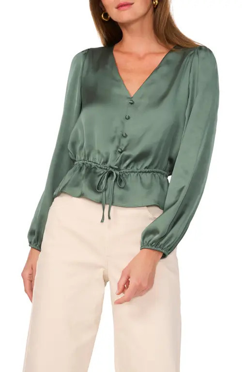 1.STATE Satin Peplum Top in Dark Forest at Nordstrom, Size Xx-Small | Nordstrom