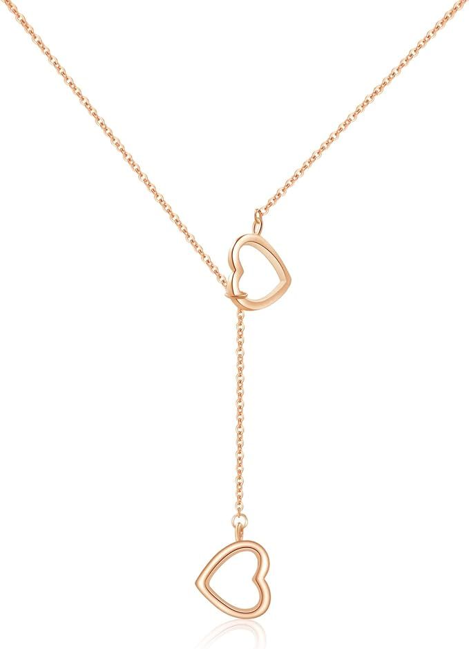 YumaHan Dainty Open Heart Necklace for Women, Adjustable Tiny 14k Rose Gold Heart Pendant Choker ... | Amazon (US)