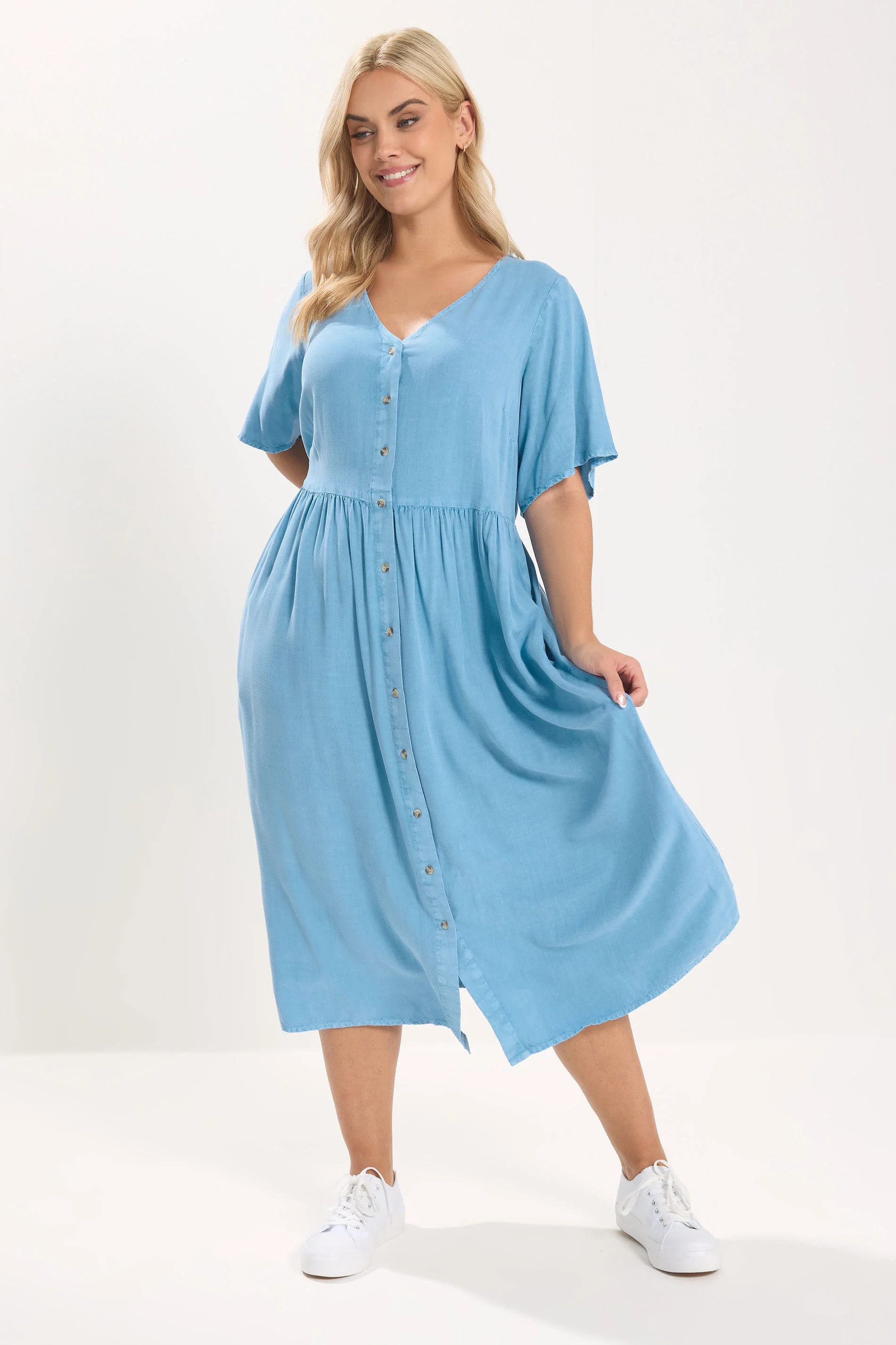 YOURS Plus Size Blue Chambray Maxi Tea Dress | Yours Clothing UK