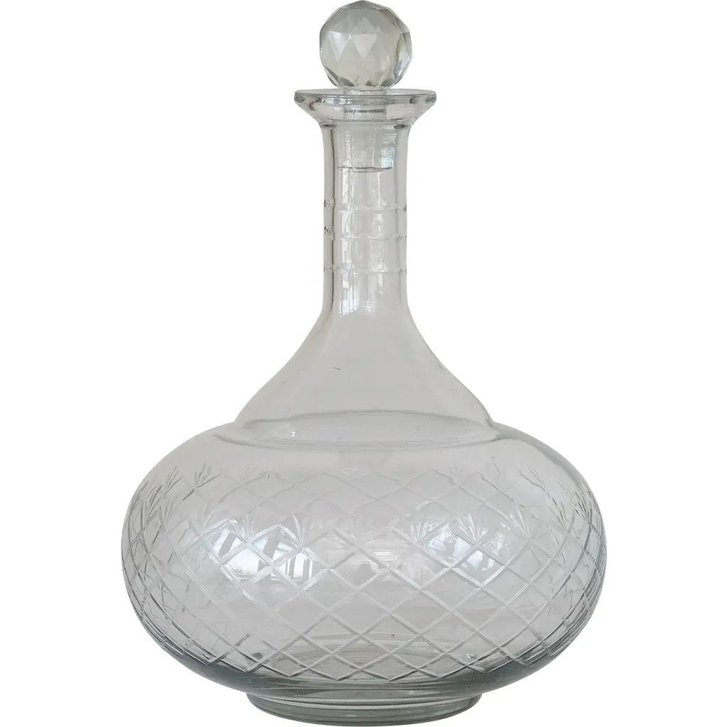 Storied Home Round Reclaimed Etched Glass Decanter with Tall Neck in Clear at Nordstrom | Nordstrom