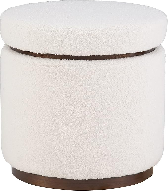 Linon Lexington Natural Sherpa Round Storage Ottoman with Wood Accent | Amazon (US)