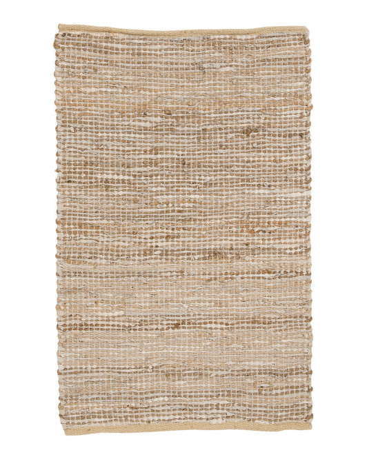 Leather And Cotton Flat Weave Area Rug | TJ Maxx