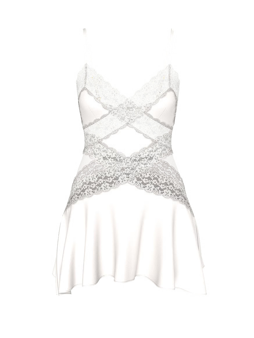 Buy Dare to Dream Lace & Satin Flounce Slip Dress, Coconut White - Order Slips online - Victoria'... | Victoria's Secret (US / CA )