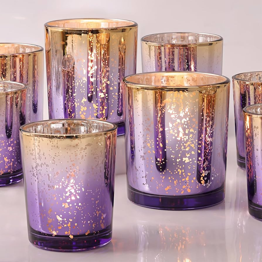 Volens 12pcs Assorted Purple Votive Candle Holders, Large Speckles Mercury Glass Votive & Tealigh... | Amazon (US)