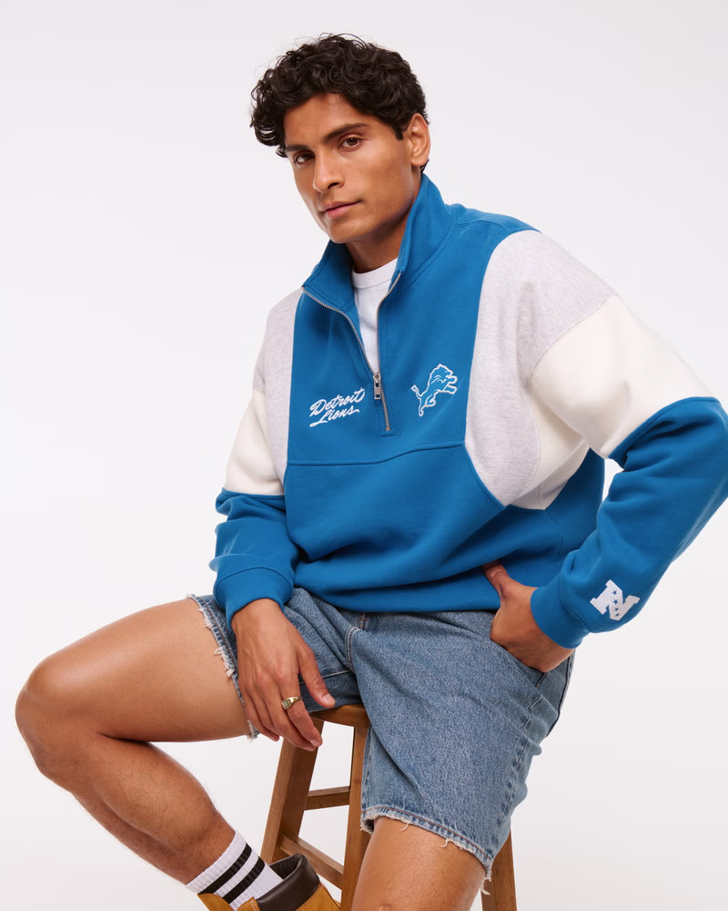 Abercrombie & Fitch Men's Detroit Lions Half-Zip Sweatshirt in Blue - Lions - Size XXXL TALL | Abercrombie & Fitch (US)