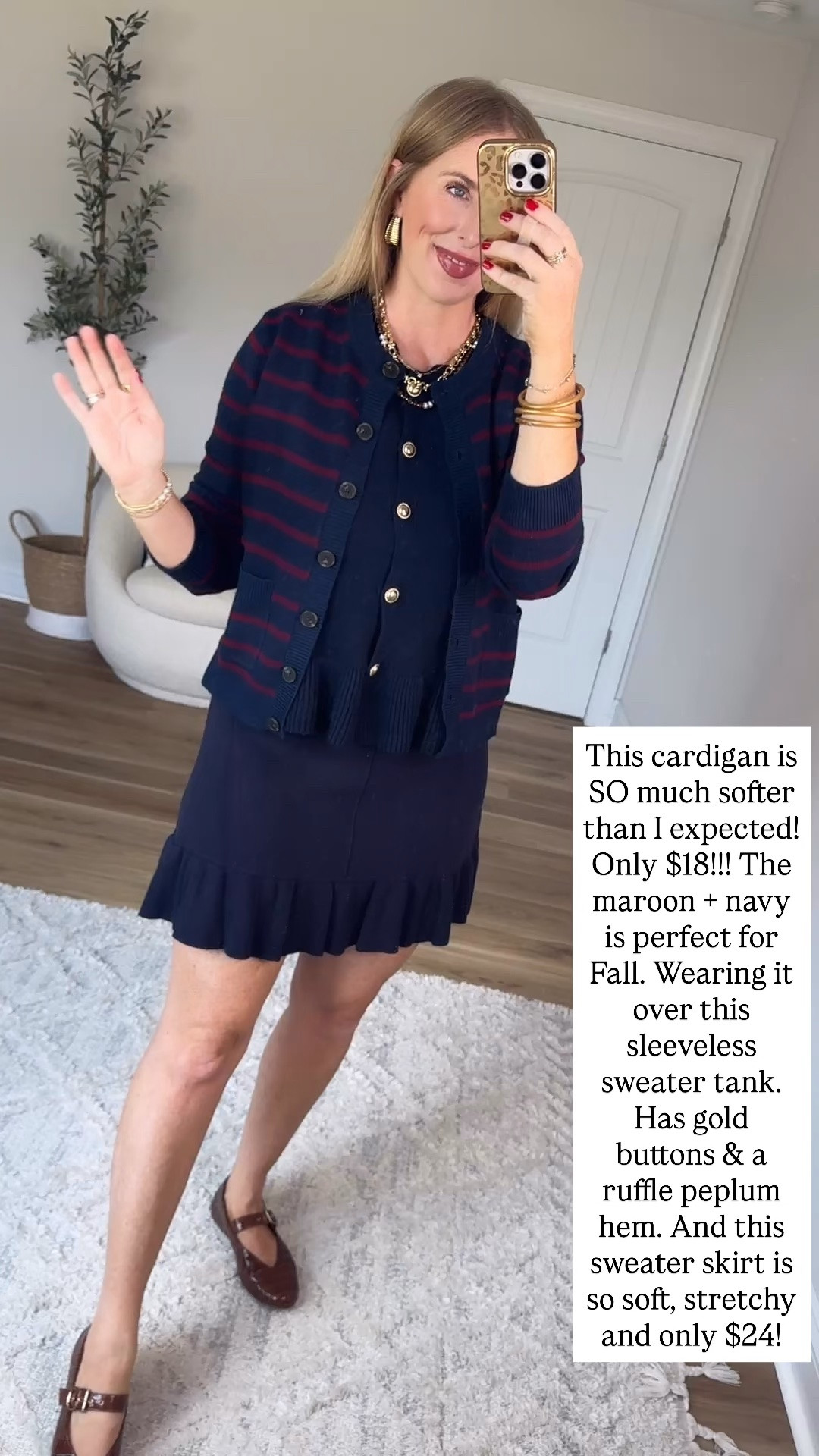 Walmart outfit with a soft striped cardigan, sweater vest and sweater skirt

#LTKootd #LTKxWalmart
