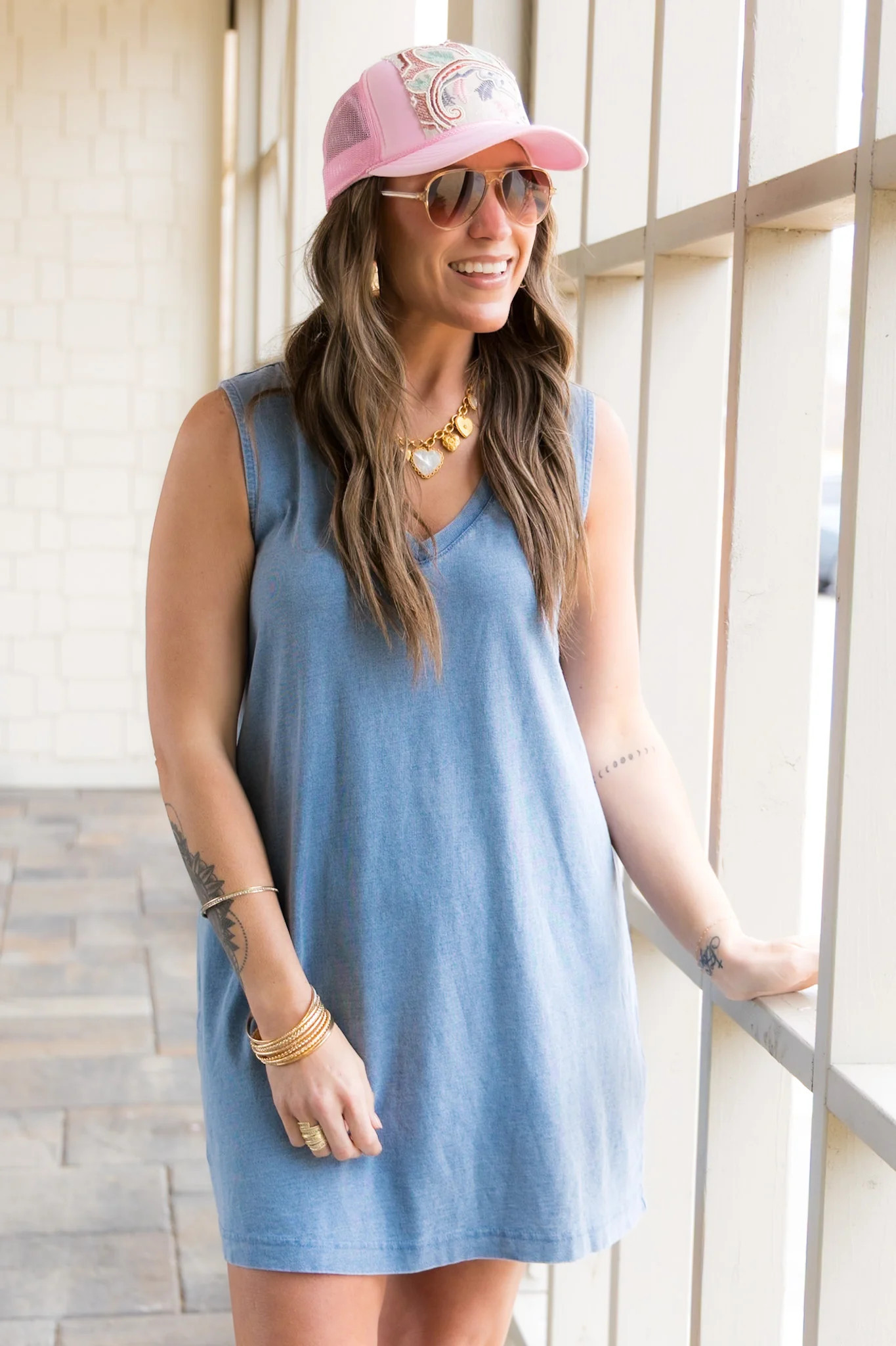 Z Supply Sloane V-Neck Knit Denim Mini Dress | The Willow Tree