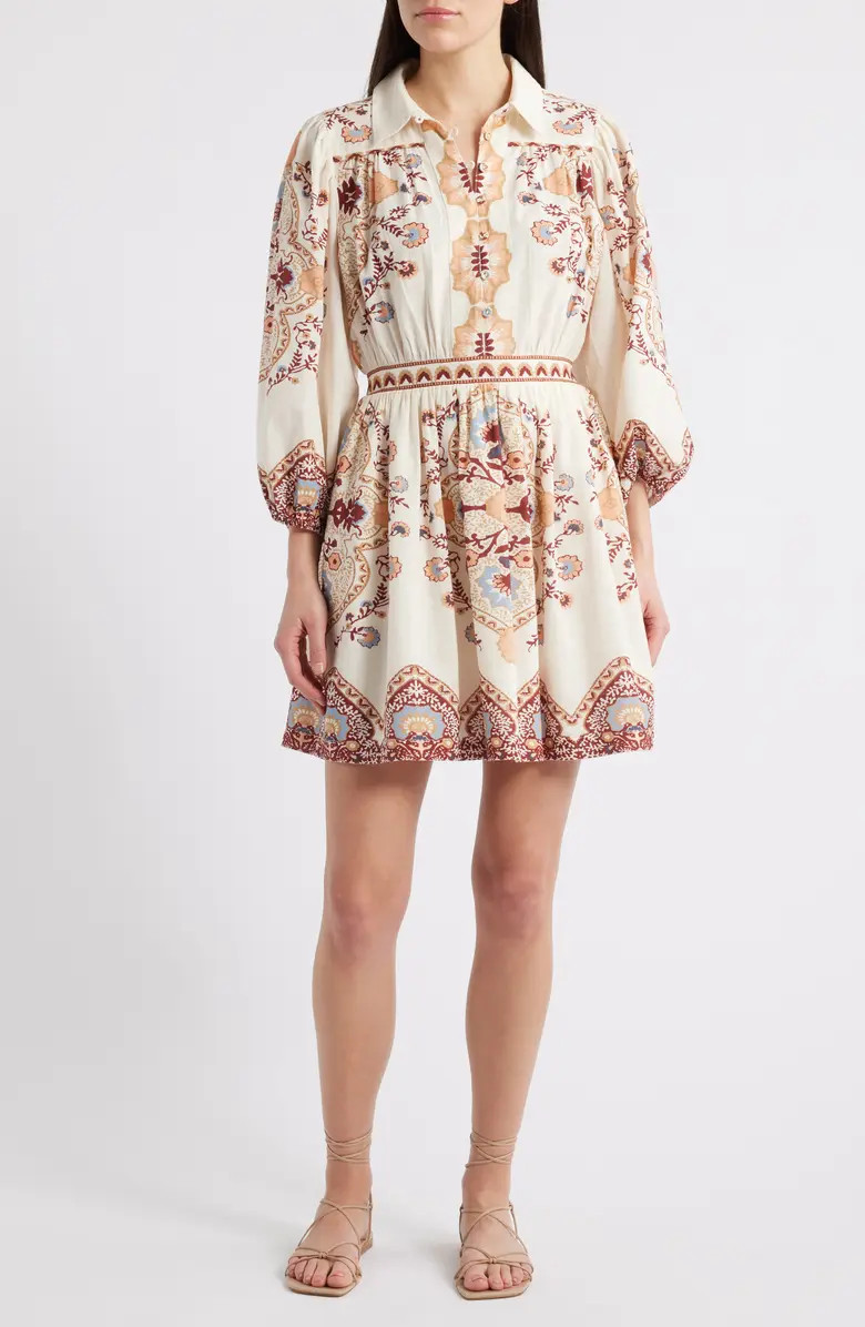 Cleobella Leigh Placement Print Cotton & Linen Minidress | Nordstrom | Nordstrom