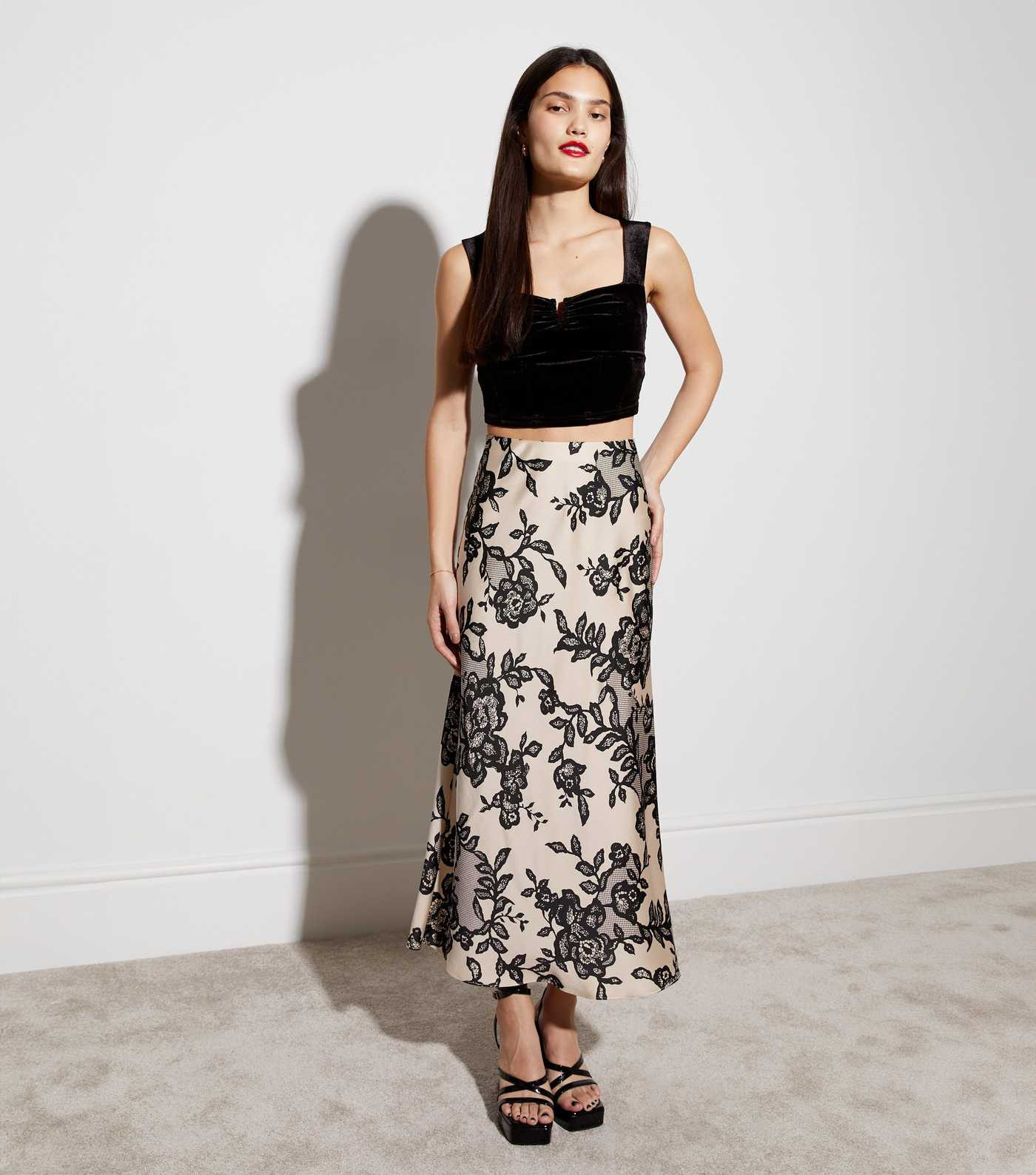 Cream Floral Lace Print Satin Bias Cut Midaxi Skirt
						
						Add to Saved Items
						Remove ... | New Look (UK)