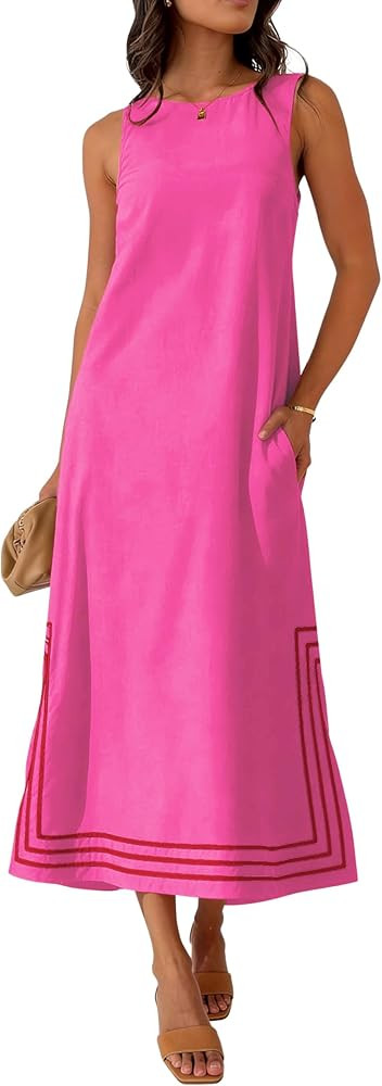 Lentta Womens Color Block Maxi Dress Summer Boho A Line Sleeveless Crewneck Beach Vacation Sundre... | Amazon (US)