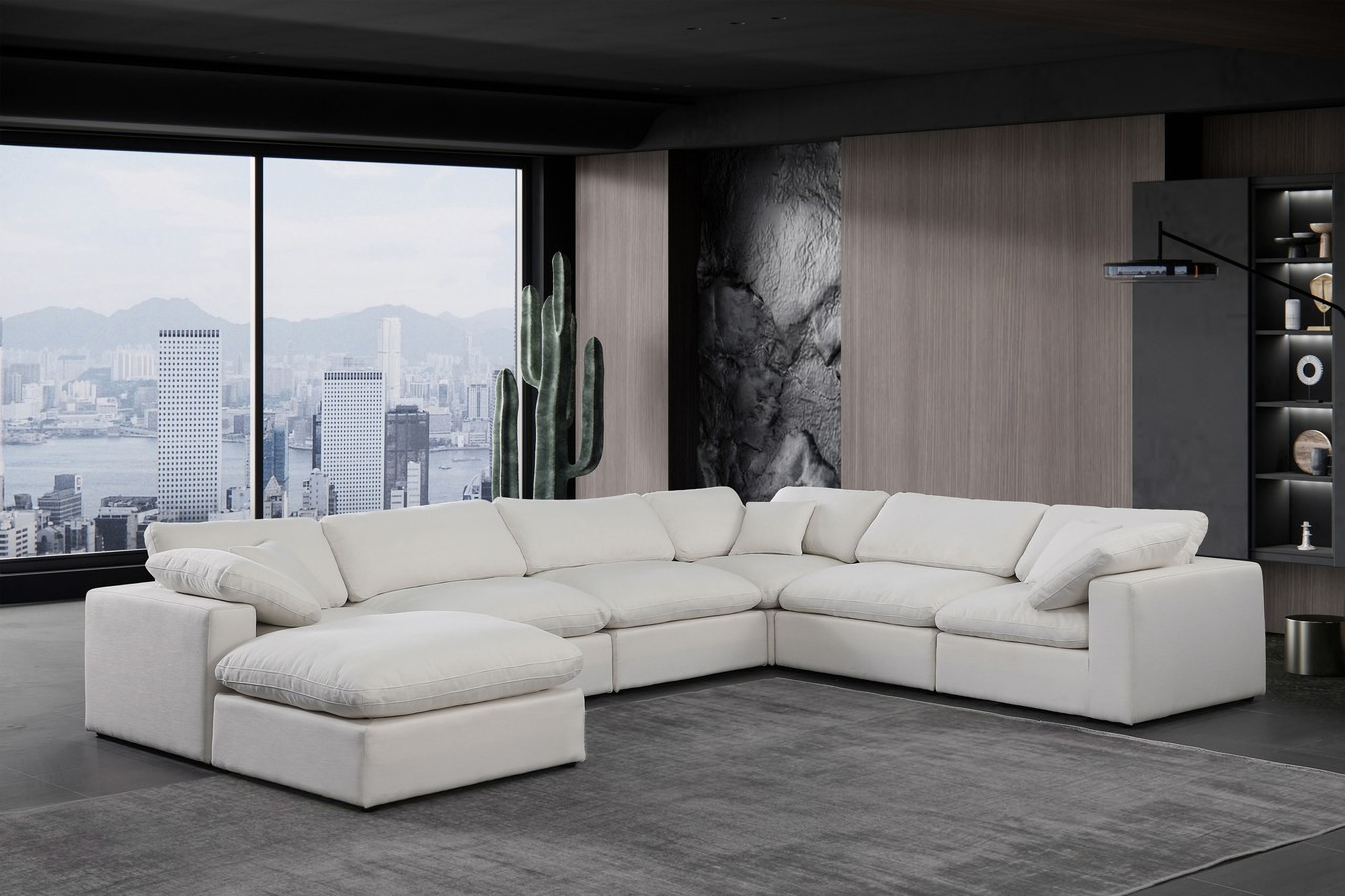 Comfy Linen Textured Fabric 7 Piece Modular Sectional In Cream | 1stopbedrooms