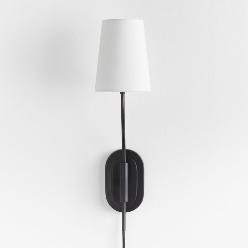 Seguin Blackened Steel Single-Light Traditional Plug In Wall Sconce + Reviews | Crate & Barrel | Crate & Barrel