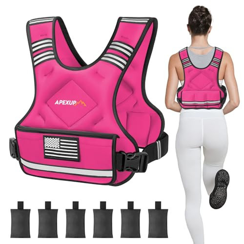 APEXUP Adjustable Weighted Vest, 4-10lb/12-18lb/20-32lb Vest with 6 Ironsand Weights and Large Pocket, Weight Vest for Men Women Strength Training, Running, Walking (4-10lb, Pink) | Amazon (US)