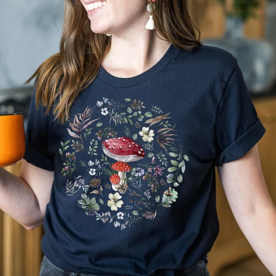 Mushroom Shirt Floral Mushroom Shirt Fairycore Clothing | Etsy | Etsy (US)